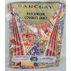 Vintage Barclay Patchwork Coverlet Quilt Red Blue‎ Yellow Floral Romany 76x86